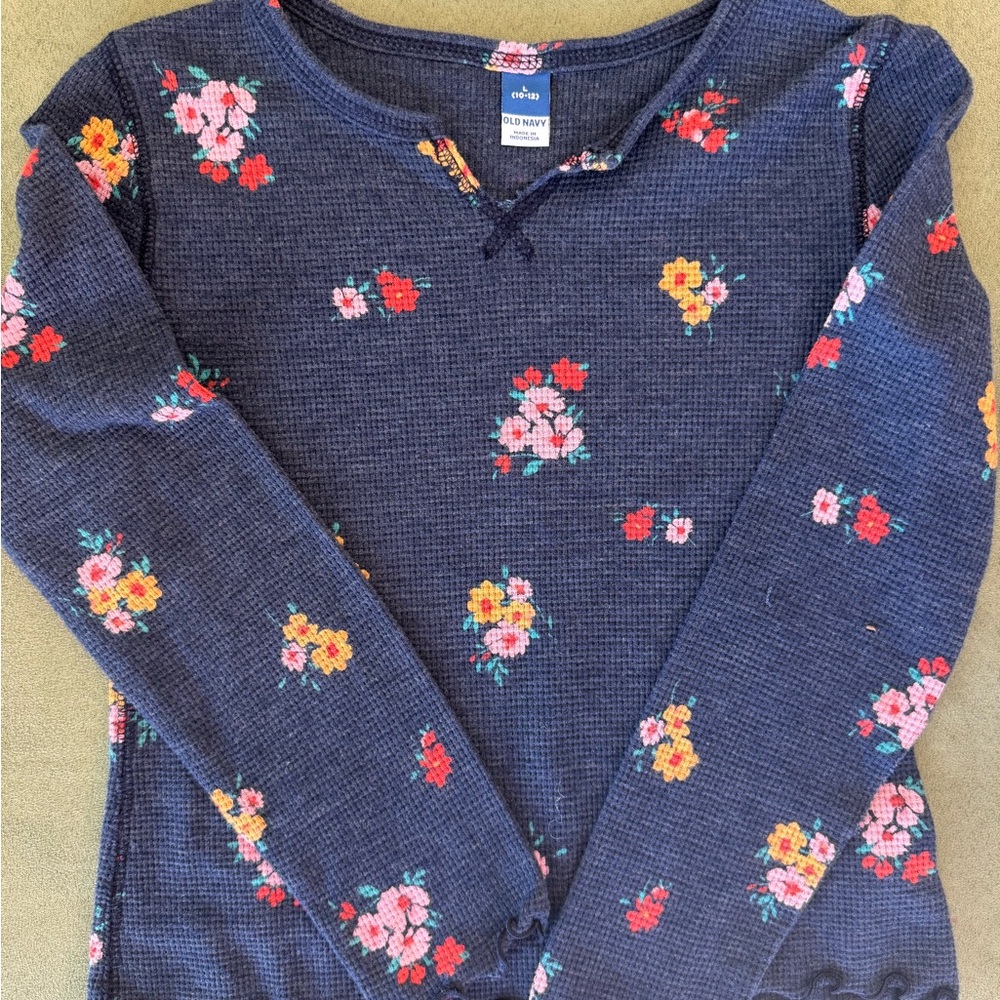 Old Navy Navy Blue Floral Knit Top